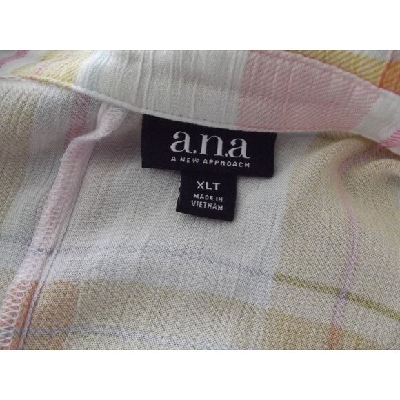 ana XLT Blouse Yellow Gold Pink White Plaid (XL tall) top shirt Tie Front Ruffle - Picture 5 of 10
